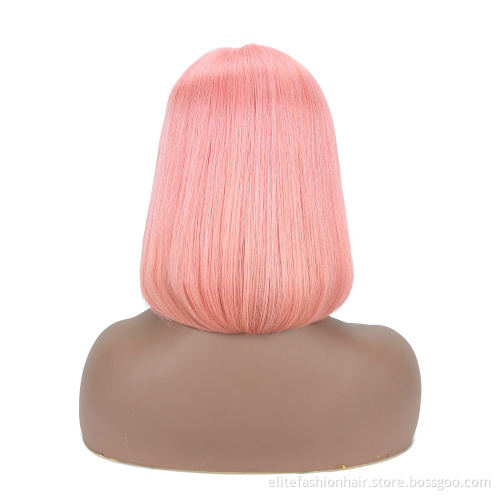 Silky Straight Brazilian Virgin Hair Lace Frontal Wigs Rose Pink Bob Wigs for Black Women T-part Lace Front Human Hair Bob Wigs